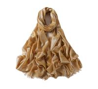 Foulard en mousseline de soie pour femme - 200 cm - Écharpe en satin - Avec feuilles dorées - Paillettes - En soie - Avec tulle - Décoration en soie - Écharpe en coton