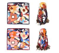 Foulard en Soie 2 Pièces avec Imprimé Floral, Foulard en Soie pour Cheveux Endormis, Foulard pour Femme pour Attacher Les Cheveux, Foulard pour Femme en Été, Foulard en Satin, Foulard