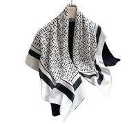 Foulard en soie petit 1 foulard carré en sergé de soie de 90 cm de large, imprimé couleur unie, protection solaire, châle(White)