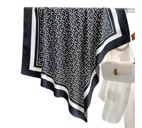 Foulard en soie petit 1 foulard carré en sergé de soie de 90 cm de large, imprimé couleur unie, protection solaire, châle(Black)