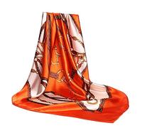 Foulard en soie pour femme - Grand carré Satin 90 cm - orange - 89 cm