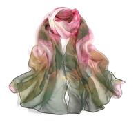 Foulard floral léger pour femme printemps-été - Longue écharpe en mousseline de soie châle crème solaire enveloppant le cou foulard, Vert, 62*20inch