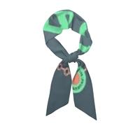 Foulard long en satin à rayures, orné d'un motif typographique dessiné à la main « Wild and Free » et d'un attrape-rêves aux couleurs pastel sur un fond noir et blanc flou. Foulard multifonctionnel en