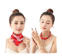 Foulard magnétique à épingle pour femme - Protection solaire - Motif floral rouge - Avec perles - Pour la chirurgie de la thyroïde, Rouge, taille unique