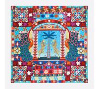 Foulard motifs géométriques et léopards turquoise UN