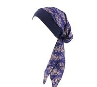 Foulard pour femme musulman - Bandana - Bonnet de chimio - Chapeau d'extérieur - Écharpe turban - Hijab - Chimo - Bonnet pré-noué - Chapeau léger 2024, Marine, taille unique