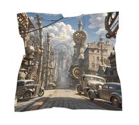 Foulard Steampunk City, style soie, léger et tendance, en satin, pour femme, foulard bohème, bandeau, mouchoir, écharpe en soie à glisser dans un sac ou à porter autour du cou.