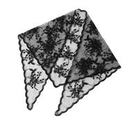 Foulard triangle en dentelle avec longues extrémités à nouer, noir | Couverture en maille florale douce pour un usage quotidien, texture en dentelle florale pour photos et rassemblements