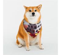 Foulard triangulaire élégant pour animal domestique Motif cubes et rouge vif Accessoire pour animal domestique Lavable Pour fille, garçon, chien ou chat Taille L