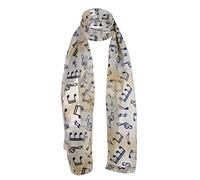 Foulard unisexe satiné à rayures et motif musique - Tissu léger et de haute qualité, écharpe parfaite pour des musiciens - Cadeau parfait - Beige - Taille unique