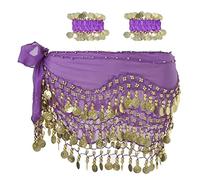 Foulards de hanche de danse du ventre avec bracelets, jupe de danse du ventre en mousseline de soie jupe de hanche taille chaîne danse ceinture de foulard de hanche avec des pièces pendantes