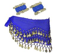 Foulards de Hanche de Danse du Ventre avec Bracelets, Jupe de Danse du Ventre en Mousseline de Soie Jupe de Hanche Taille chaîne Danse Ceinture de Foulard de Hanche avec des pièces Pendantes
