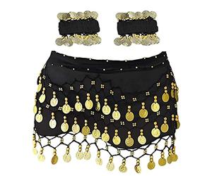 Foulards de hanche de danse du ventre avec bracelets, jupe de danse du ventre en mousseline de soie jupe de hanche taille chaîne danse ceinture de foulard de hanche avec des pièces pendantes