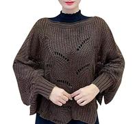 Foulards Homme,Tricots d'hiver Pull Oversize Mode féminine évider Ligne épaisse Pull à col roulé Pull à Manches Chauve-Souris Pull Ourlet irrégulier Solide enveloppe Le châle (Coffee, One Size)