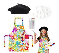 FOUNSHO 9PCS Artiste Costume Enfants Peintre Accessoires avec Beret Chapeau Tablier Tableau de Dessin de Pinceau de Peinture, Chapeau Artiste pour Garçons Filles Halloween Costume Carrière (Set 1)