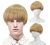 FOUNSHO Blond Courte Perruque pour Homme Femme Perruques Carré pour Adultes Perruque De Cheveux avec Frange Annee 60 70 80 Halloween Costume de Fête Quotidien (Blond Mélangé)