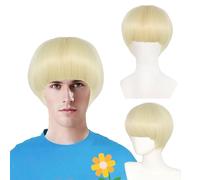 FOUNSHO Blonde Courte Perruque pour Homme Femme, Brun Perruques Carré pour Adultes Enfants Perruque De Cheveux avec Frange, Perruque Annee 60 Lisse Halloween Cosplay Costume de Fête Quotidien (Blonde)