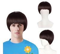 FOUNSHO Brun Courte Perruque pour Homme Femme, Brun Perruques Carré pour Adultes Perruque De Cheveux avec Frange, Perruques Annee 60 Lisse Halloween Cosplay Costume Fête Quotidien (Marron)