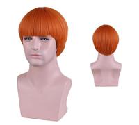 FOUNSHO Courte Perruque Orange pour Homme Femme, Lisse Perruques Carré pour Adultes De Cheveux avec Frange Bob Perruque Annee 60 70 80 Halloween Cosplay Costume de Fête Quotidien (Orange)