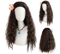 FOUNSHO Déguisement Princesse Perruques avec Fleur, Déguisement Princesse Accessoires Perruques Cosplay Longue Brun Bouclée Perruque pour Femmes Fancy Dress Halloween Carnaval (Marron)