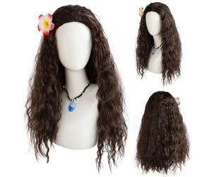 FOUNSHO Déguisement Princesse Perruques avec Fleur, Déguisement Princesse Accessoires Perruques Cosplay Longue Brun Bou Perruque pour Femmes Fancy Dress Halloween Carnaval (Marron)