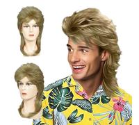 FOUNSHO Perruque Mulet Homme Blond Clair, Homme Perruque des Années 80, Longue Bouclée Perruque de Cheveux, 90s Déguisement Perruque Homme, Cosplay Party Perruque pour Carnaval Halloween (Blond Clair)