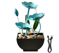 Fountaine en Cascade Fountaine d'eau de Table 5x5x9in intérieur décor de Lotus Fontaine USB Mini Zen détente Fleur pour Le Bureau, Le Salon, la Chambre (Bleu)