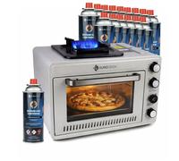 Four à gaz portable Eurocatch - Camping avec brûleur - 2,1 kW - Allumage électronique - Extérieur & maison - Inclus 16 cartouches