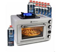 Four à gaz portable Eurocatch - Four camping avec brûleur - 2,1 kW - Allumage électronique - Extérieur & maison - 12 cartouches