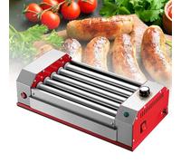 Four à hot-dogs 750 W, machine à rouleaux for hot-dogs, 0 à 250 °C (480 °F), patins antidérapants, dissipation thermique poreuse, commande à un bouton, 5 rouleaux(Red)