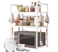 Four à micro-ondes - Étagère extensible avec crochets, double couche de rangement | Support d'assaisonnement peu encombrant pour garde-manger, dortoir, camping-car, support durable pour machine à pain