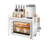 Four à micro-ondes Rack extensible Étagère de cuisine micro-ondes Étagère à épices avec 3 crochets 38-67cm extensible Étagère de cuisine blanche