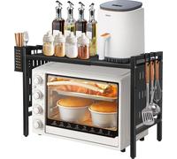 Four à micro-ondes Rack extensible Étagère de cuisine micro-ondes Étagère à épices avec 3 crochets 38-67cm extensible Étagère de cuisine noire