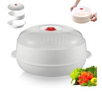 Four à micro-ondes vapeur avec couvercle et plateau, 2025 vapeur à micro-ondes multifonctionnel amélioré avec couvercle Transparent pour les légumes (Blanche,1couche)