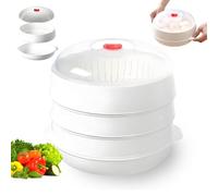 Four à micro-ondes vapeur avec couvercle et plateau, 2025 vapeur à micro-ondes multifonctionnel amélioré avec couvercle Transparent pour les légumes (Blanche,3couches)
