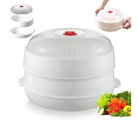 Four à micro-ondes vapeur avec couvercle et plateau, 2025 vapeur à micro-ondes multifonctionnel amélioré avec couvercle Transparent pour les légumes (Blanche,2couches)