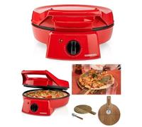 Four à pizza - 1800W - 30 cm - Rouge - Grill 180°- Set à pizza en bois d¿acacia