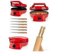 Four à Pizza 1800W et tartes-Grill-Plancha 30cm Revêtement antiadhésif + 6 couteaux