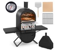 Four à Pizza à Bois Extérieur COSTWAY-Portable-Zone de Cuisson à 2 Couches-Housse de Pluie-Etagères Latérale-Thermomètre-Pierre