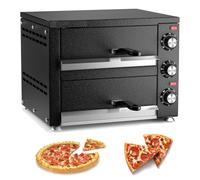 Four à pizza commercial à double étage en acier inoxydable avec minuterie, 4 tubes de chauffage supérieurs et inférieurs, four à pizza électrique de comptoir avec poignée, température réglable pour la
