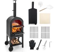Four à pizza COSTWAY Outdoor, chariot à grillades au bois avec cheminée, four à grillades portable four à bois pour BBQ extérieur, jardin, camping