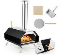 Four à pizza COSTWAY Outdoor, four à pizza portable en acier inoxydable avec pierre à pizza, pelle à pizza, thermomètre & pieds pliables, pour pique-nique, fête, camping