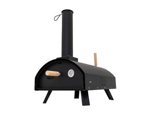 Four à Pizza d’Extérieur en Acier Noir Multi-Combustible Bois Charbon Granulés - Double Paroi - Thermomètre Intégré - Pizzas Authentiques sur Pierre - Cuisson en 60s 400°C [Pelle & Pierre INCLUSES]