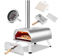 Four à pizza de 33 cm en acier inoxydable avec pierre à pizza pour extérieur, jardin, cuisine, extérieur (argenté)
