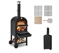 Four à pizza d'extérieur au feu de bois pour l'extérieur, four autonome en acier avec 2 roues, idéal pour barbecue, camping, fête dans le jardin