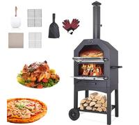 Four à pizza d'extérieur avec roulettes pour une mobilité facile, comprend un thermomètre intégré, une pierre à pizza, une spatule et un couvercle étanche pour des pizzas parfaites au feu de bois