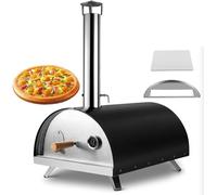 Four à pizza d'extérieur en acier inoxydable avec trancheuse et pierre à pizza, four à pizza, four à bois haut de gamme pour le jardin, compatible avec les granulés, le charbon et les briquettes.