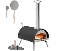 Four à pizza d'extérieur Outsunny, four à pizza portable à granulés de bois avec pierre tournante de 30 cm, thermomètre, pelle, cheminée amovible et pieds pliables, grille en acier inoxydable pour