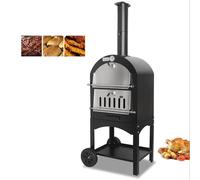 Four à pizza d'extérieur sur roues, cuisinière à feu en acier avec pierre à pizza et barbecue au charbon de bois pour le jardin et les fêtes de camping