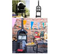 Four à Pizza double grille métal peint avec thermomètre intégré pierre à pizza réfractaire pour bois ou charbon